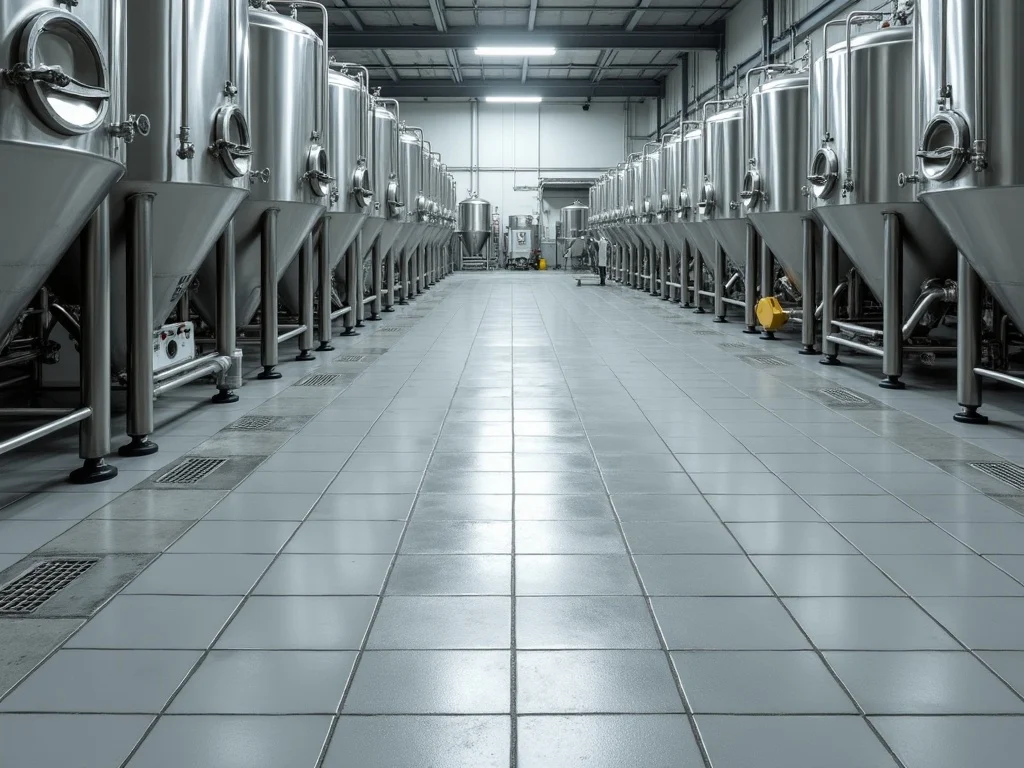 Abfüllhalle einer Brauerei mit gefliestem Nassbereich