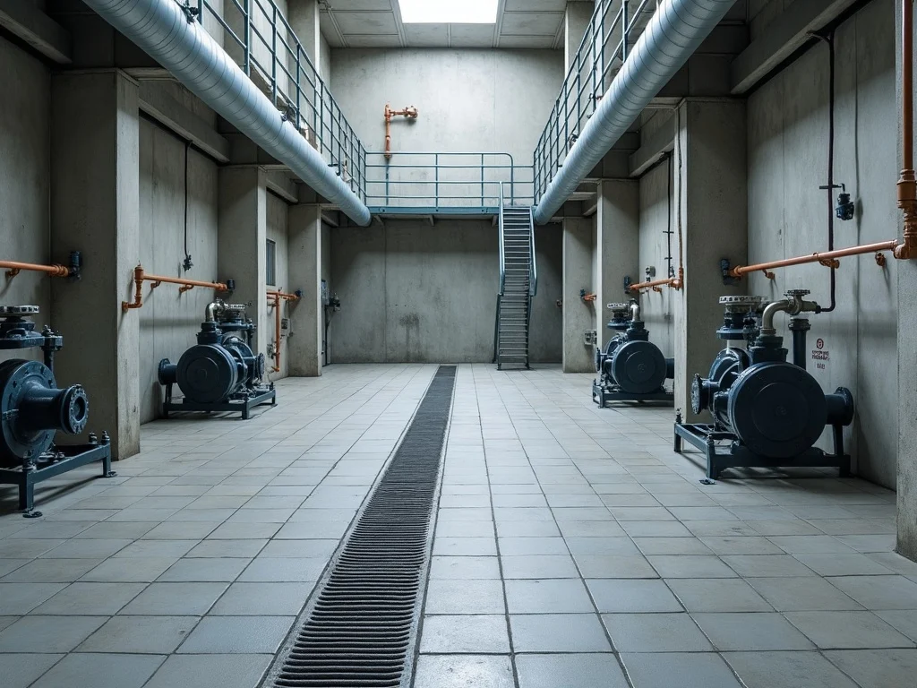 Pumpenraum einer Abwasseranlage mit säurebeständigem Fliesenboden