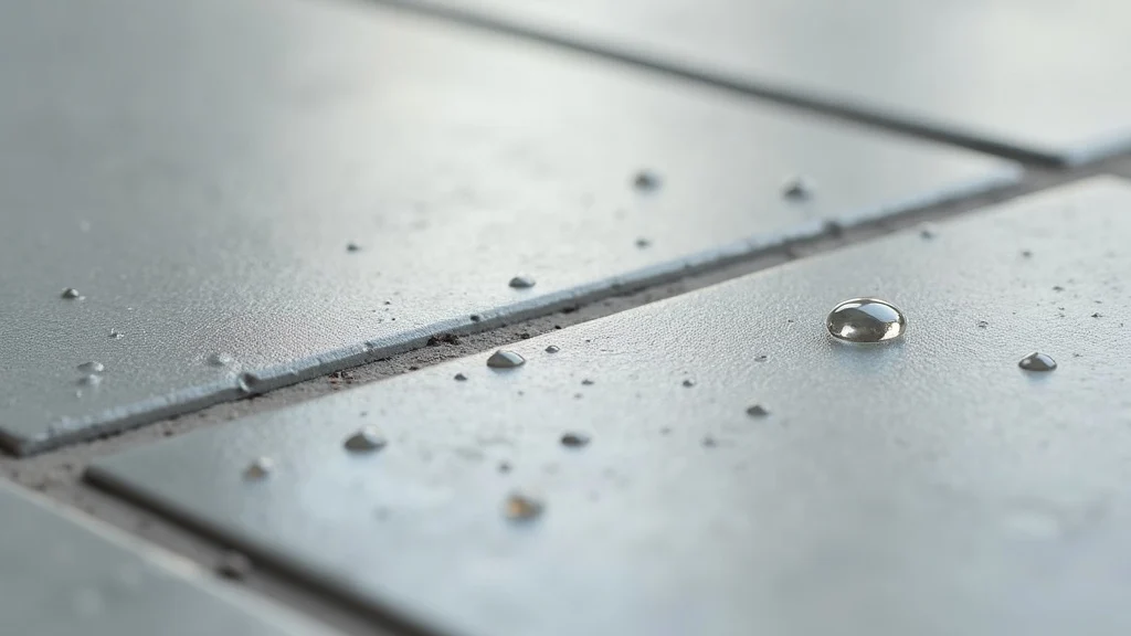 Wasser- und Öltropfen auf matter Fliesenoberfläche